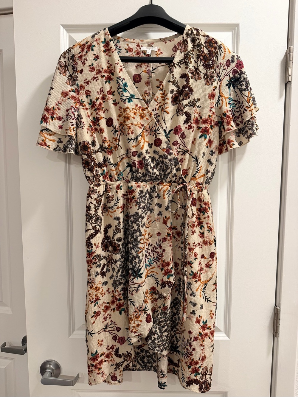 Maurices Cream Floral Wrap Dress with Multicolor Print